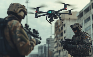 A military drone being operated by an air force soldier