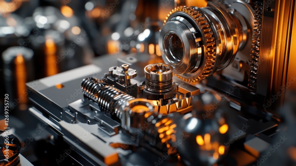 Poster intricate metal gears and mechanisms in complex assembly