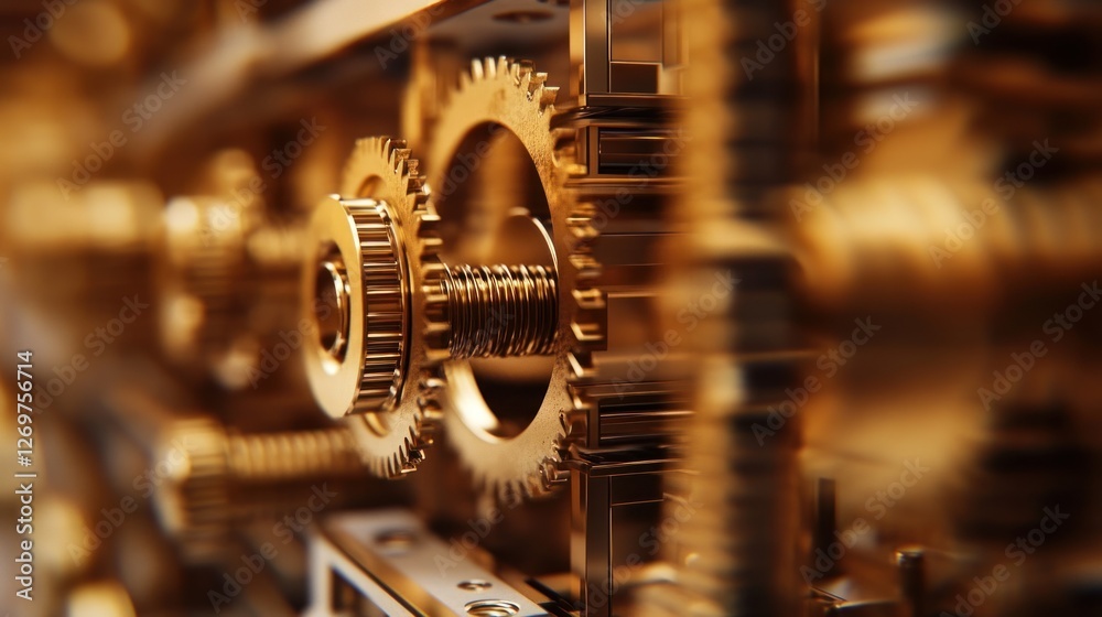 Poster Golden Gears Interlocking Precision Mechanism