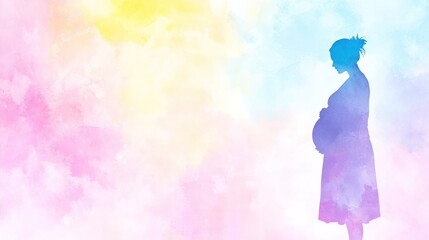 Vibrant pregnant woman in abstract watercolor painting