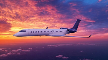 Fototapeta premium Private Jet Soaring Above Sunset Clouds