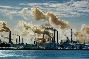 air pollution  frrom chemical valley in Sarnia Ontario Canada bordering Port Huron Michigan USA...