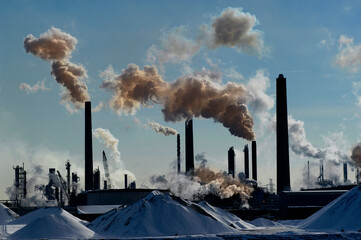 air pollution  frrom chemical valley in Sarnia Ontario Canada bordering Port Huron Michigan USA from oil refineries