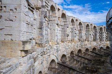 Naklejka premium The arenas in Arles in Europe, France, Provence Alpes Cote d Azur, Bouches du Rhone, Arles, in summer, on a sunny day.