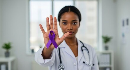 Doctor with purple ribbon in her hand