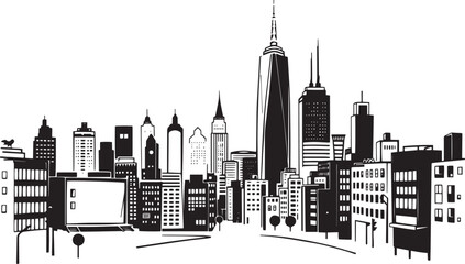 Obraz premium City landscape. Different buildings on street, outline cityscape hand sketch, flat houses. Hand drawn vector illustration