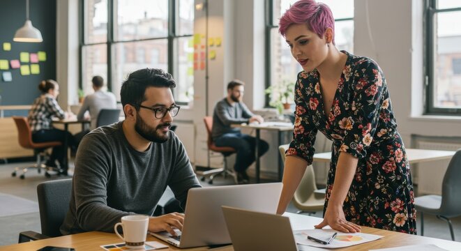 A modern co-working space where freelancers and small business owners collaborate