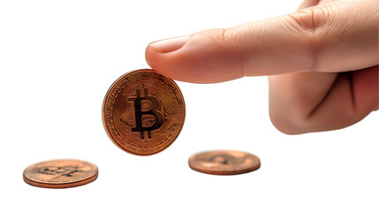 Fototapeta premium Copper Bitcoin Digital Coin for Finance, Banking, and Future Technology, isolated on transparent background.