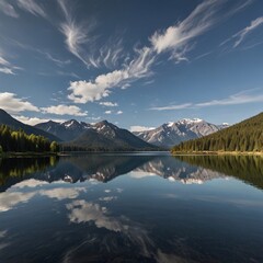 mountain lake in the morning with clouds
