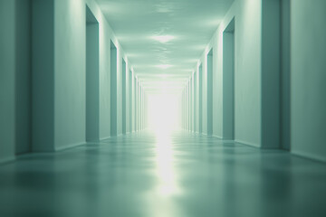 Fototapeta premium Long hallway with natural light streaming in from the end creating a bright and inviting atmosphere