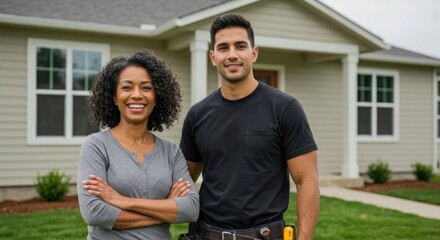 Happy couple in their home 