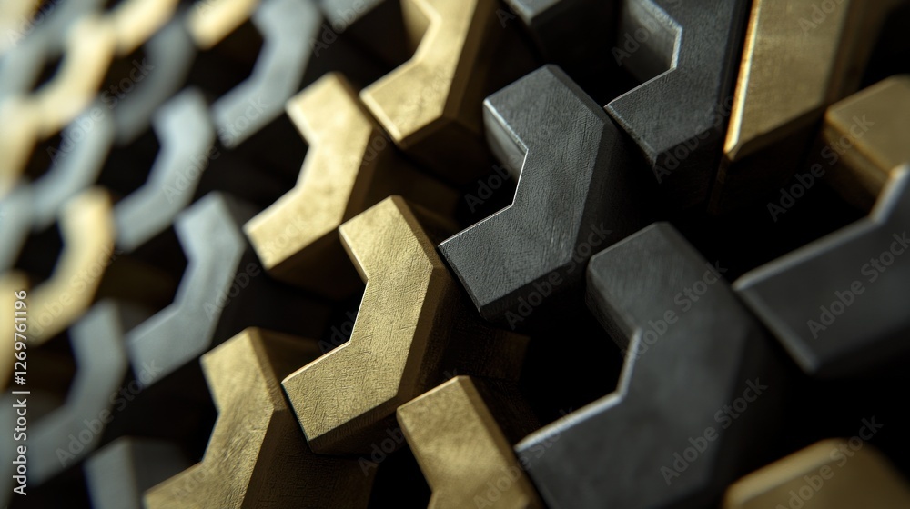 Aufkleber abstract gold and black geometric block pattern