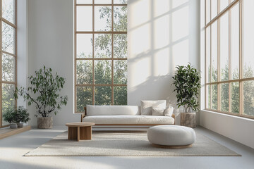 Living room interior featuring a comfortable couch and a modern coffee table with decorative items