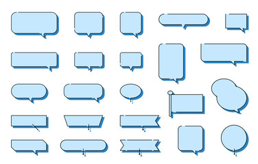 Obraz premium The picture is a collection of examples of text speech bubbles. The labels all have different sizes and shapes.