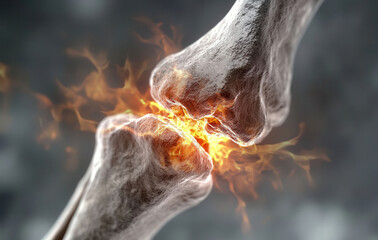macro shot of two bones with arthritis flare up, showing inflammation