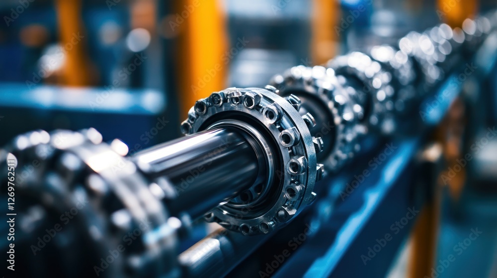 Poster close up view of industrial metallic machine components