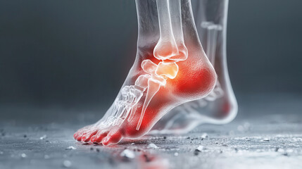 transparent foot with highlighted red areas indicating pain or inflammation