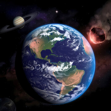 Earth Fiery Asteroid Burning colorful image illustration example planet galaxy space concept