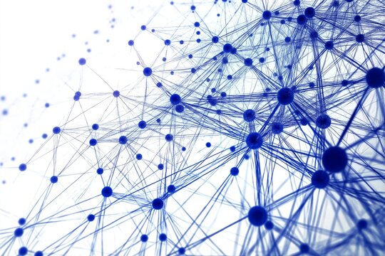 Abstract blue network nodes and lines forming complex connections - Powered by Adobe