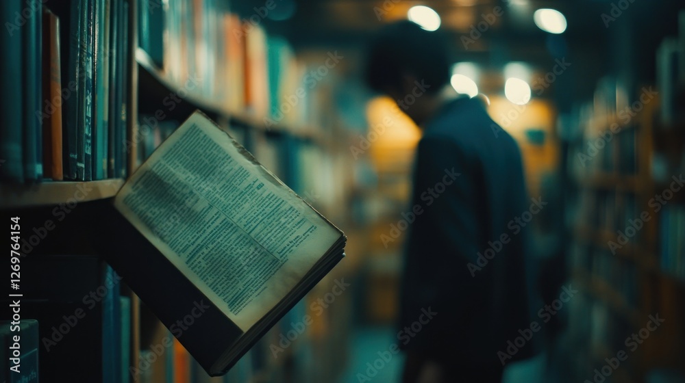 Aufkleber open book in a dimly lit library setting