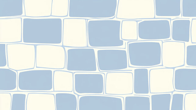Abstract pattern with irregular rectangular shapes in soft blue and cream tones, creating modern and minimalistic tiled design. hand drawn style adds organic and artistic touch
