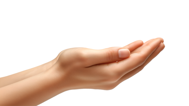 Open Hands Receiving Care Soft Skin Gesture, Symbol of Hope and Assistance, isolated on transparent background. - Powered by Adobe