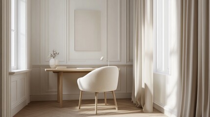 Bright and calming room featuring a desk chair and artwork