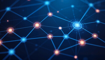 Digital network connections on blue background