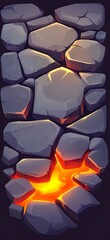 Obraz premium Cartoon stone pathway with glowing lava cracks, fantasy game level design, top-down mobile game asset, stylized environment illustration
