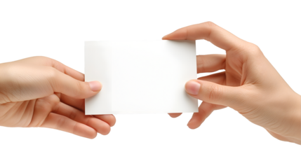 Hands Holding Card Elegant Mockup, Clean Design for Business Branding, isolated on transparent background.