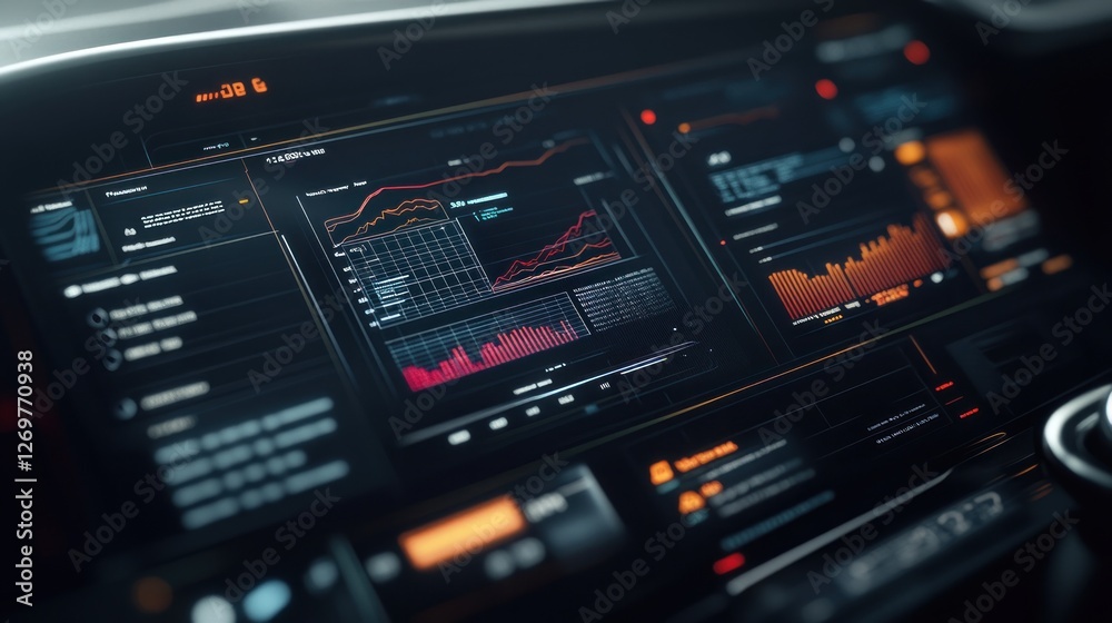 Poster Car dashboard displaying data charts and system information elegantly