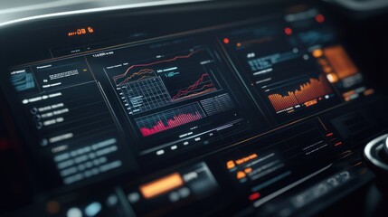Obraz premium Car dashboard displaying data charts and system information elegantly