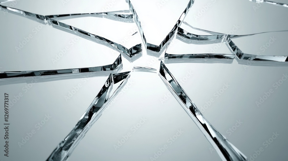 Poster shattered glass fragments displaying radial fracture pattern