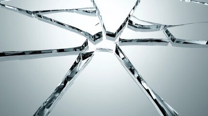 Shattered Glass Fragments Displaying Radial Fracture Pattern