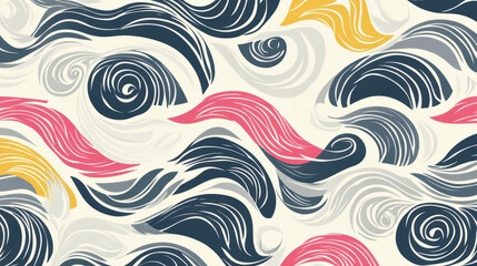 Fototapeta premium Bold waves, radiant and flowing curves create seamless abstract pattern with dynamic and artistic feel. swirling lines navy, pink, yellow, and gray contrast beautifully against light background
