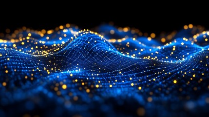 Ethereal Waves, Abstract Data Flow with Luminous Particles and Connected Lines