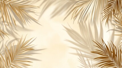 Obraz premium Light Beige Background with Palm Leaves Shadows and Tropical Atmosphere