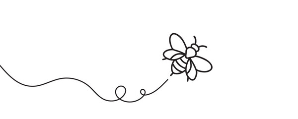 One line drawing of bee, drawing of flying bee. vector illustration © Hanna