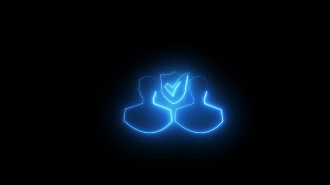 Glowing neon line Human head with question mark icon and apple icon in tik mark isolated on black background.4k video animation.