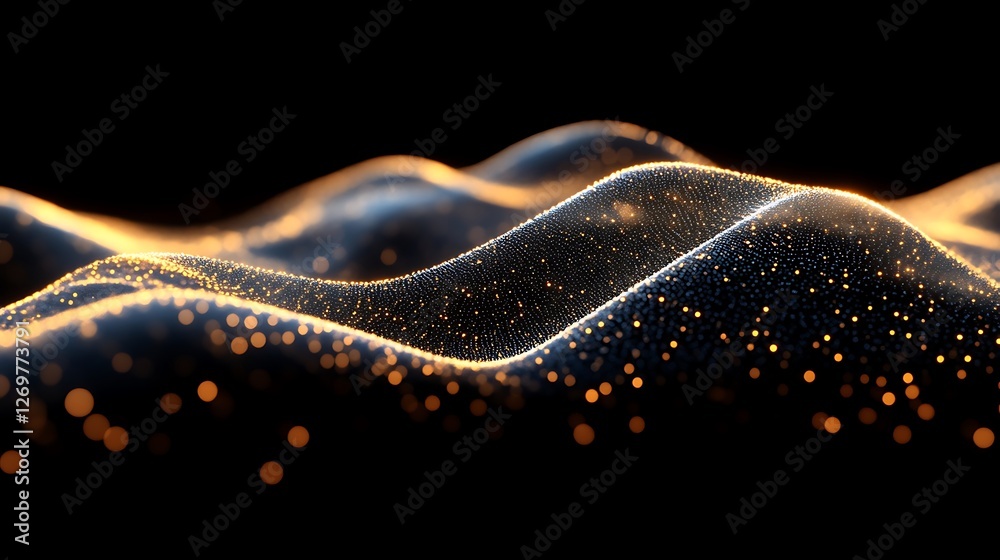 Poster undulating surface of glowing particles, a mesmerizing abstract rendering