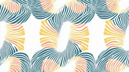 Abstract pattern with bold and dynamic circular motifs in blue, yellow, and orange, creating flowing and modern seamless design