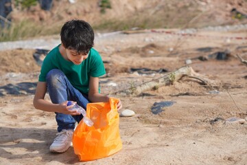 environmentally conscious teenager collecting plastics in an eco-friendly activity