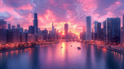 Obraz premium Gothic chicago building sunset historic high resolution hd picture