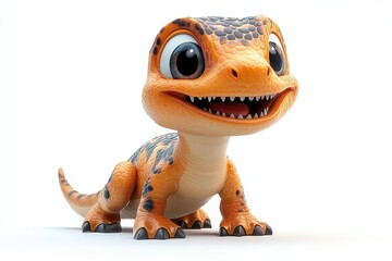 Colorful cartoon dinosaur toy with large eyes and playful expression in a bright setting