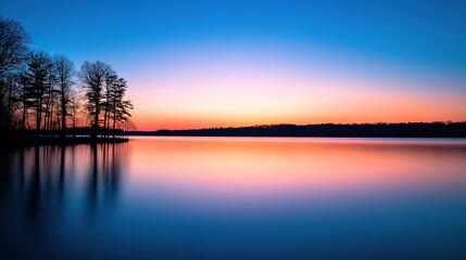 Obraz premium Peaceful Lakeside Sunset Reflection