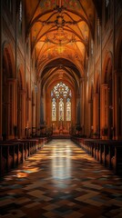 Fototapeta premium Gothic glass interior cathedral sunlight high resolution hd photo