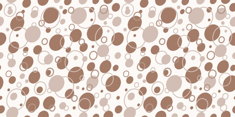 Abstract seamless background. Shapes, circles, strokes, spots. Simple vector texture. Repeating graphic pattern for wallpaper, packaging, textile in colors of 2025, mocha mousse.