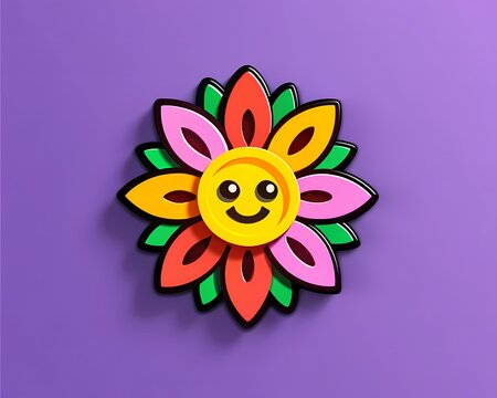 Cartoon flower with colorful petals and cute face / Flor caricaturesca con p&eacute;talos coloridos y cara tierna
