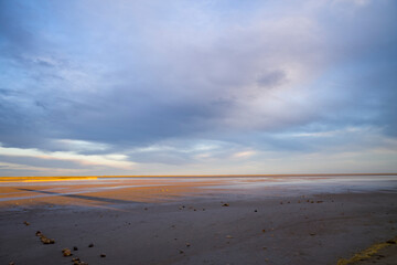 The beach in the Camargue Regional Park in Europe, France, Provence Alpes Cote d Azur, Bouches du Rhone, Arles, in summer, on a sunny day.