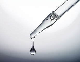 pipette en verre avec une goute de produit de beaut&eacute;, soin, s&eacute;rum en ia, laboratoire de recherche